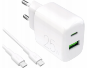 Puro PROLITE 25W USB-A / USB-C nabíječka do zásuvky + kabel USB-C - USB-C 1,2 m - bílá