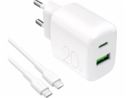 Puro PROLITE 20W USB-A / USB-C nabíječka do zásuvky + kabel USB-C - USB-C 1,2 m - bílá