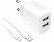 Puro PROLITE 10W síťová nabíječka 2x USB-A + USB-A - USB-C kabel 1,2 m - bílá