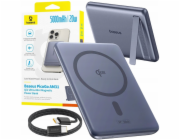 Baseus Powerbank PicoGo AM31 Qi2 5000mAh 20W ultratenká kompatibilní s MagSafe se stojánkem a jednoduchým opleteným kabelem USB-C 20 cm - šedá