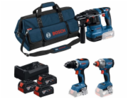 Bosch Powertools 18V Profi-Set Bohrhammer GBH 18V-22 + Bohrschrauber GSR 18V-65 + Schlagschrauber GDX 18V-285 (blau/schwarz, 3x Li-Ionen Akku 5,0Ah, Werkzeugtasche)