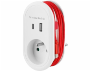 Zásuvka rozbočovací (1xkulatá) s USB-A+USB-C portem a kabelem s 