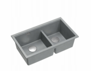 GraniteQ ČTVRÁK | LOGAN 120 | žulový kuchyňský dřez SILVER STONE + OCEL | rozměry: 76 x 45 x 23,5 cm | 2komorové zavěšené | výška dna skříňky od: 80 cm
