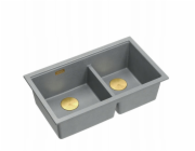 GraniteQ ČTVRÁK | LOGAN 120 | žulový kuchyňský dřez SILVER STONE + ZLATÉ PVD | rozměry: 76 x 45 x 23,5 cm | 2komorové zavěšené | výška dna skříňky od: 80 cm