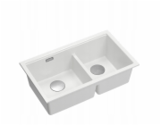 GraniteQ ČTVRÁK | LOGAN 120 | žulový kuchyňský dřez SNOW WHITE + STEEL | rozměry: 76 x 45 x 23,5 cm | 2komorové zavěšené | výška dna skříňky od: 80 cm