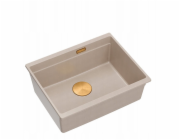GraniteQ LOGAN 100 dřez perleťově béžový 56x45x21,5 cm 1 dřez závěsný s manuálním sifonem měděný