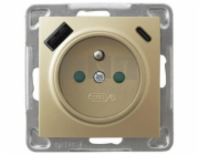 Ospel GP-1YZPUSBAC/m/28 IMPRESJA Jednoduchá zásuvka s uzemněním a krytkami proudové cesty, s USB A+C nabíječkou, zlatá metalíza GP-1YZPUSBAC/m/28