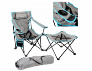 PLATINET KEMPINGOVÁ SESTAVA 2v1, SKLÁDACÍ STŮL / OPĚRKA NA NOHY + ŽIDLE ČERNO-MODRÁ