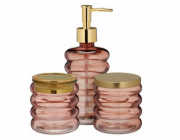 Bathroom Solutions Koupelnová sada HUM, skleněný dávkovač, kelímek, nádoba, 3 kusy