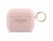 Guess Silikonový kryt s třpytivým kroužkem pro Apple AirPods Pro 3 růžový