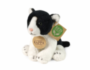 Rappa Plyšová kočka sedící černo-bílá 14 cm ECO-FRIENDLY
