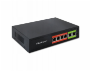 Qoltec SWITCH RYCHLÝ ethernetový síťový přepínač PoE | 4x RJ45 | 2x RJ45 uplink | 65W | 10/100Mb/s
