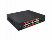 Qoltec SWITCH Gigabitový ethernetový síťový přepínač PoE | 16x RJ45 | 2x RJ45 uplink | 2x SFP | 1000 Mb/s