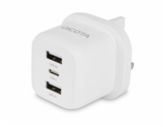 DICOTA - Sítový adaptér - kompaktní, notebook - 32 Watt - 3 A - 3 výstupní konektory (USB-C, 2 x USB) - bílá - Velká Británie