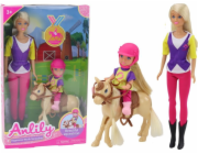 LeanToys Panenka Anlily s miminkem a poníkem na koňské farmě
