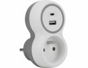 Plastrol Jednoportový síťový rozbočovač + USB-A + USB-C