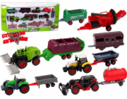 LeanToys Sada zemědělských vozidel Traktor 12 dílků Kovové hračky LEAN