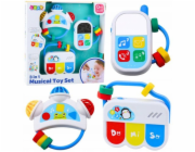 LeanToys Sada hudebních hraček pro batolata: telefon, tamburína, klávesy, zvuky, 3 v 1