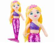 LeanToys Plyšová mořská panna s flitrovaným ocasem, fialová, 48 cm, LEAN Toys