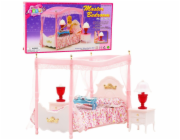 LeanToys Sada nábytku pro panenky: postel s nebesy, noční stolky, lampy