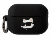 Karl Lagerfeld pouzdro Karl Lagerfeld KLAP2RUNCHK kryt Apple AirPods Pro 2 černo/černý Silikonová hlava Choupette 3D