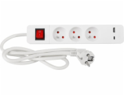 Přívod prodlužovací 1,4 m 3 zásuvky+vypínač, USB