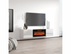 Skříň RTV LUXE 182,6x34,5x37,5 bílá/lesklá bílá + černý krb