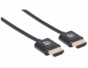 MANHATTAN Ultra-thin High Speed HDMI Cable with Ethernet, HEC, ARC, 3D, 4K, HDMI Male to Male, Shielded, Black, 0,5m