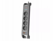 Philips Přepěťová ochrana 2m, 4 zásuvky, 1xUSB-C, 2xUSB-A, PD 20W / QC 18W, přepěťová ochrana 2400 J