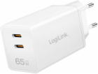 LogiLink Nabíječka do zásuvky 2x USB-C, 65W, bílá