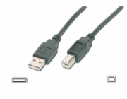 Digitus USB kabel A/samec na  B/samec, 2x stíněný, černý, 3m