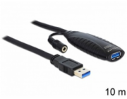 DeLOCK USB 3.2 Gen 1 Aktivní prodlužovací kabel, USB-A samec > USB-A samice (černý, 10 metrů, s DC napájecí zásuvkou)