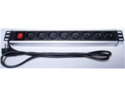 PremiumCord 19" PDU, 1.5U, 8x230V, 2m kabel Euro, vypínač
