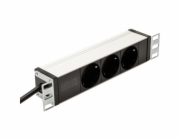 Digitus 1U Hliníkový PDU, 254 mm (10 ") montáž do stojanu 3x bezpečnostní vývod, 16A, 4000W, 250VAC 50/60 Hz