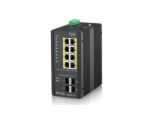 Zyxel RGS200-12P, 12-port Gigabit WebManaged switch: 8x GbE + 4x SFP, PoE (802.3at, 30W), Power budget 240W, DIN rail/Wa