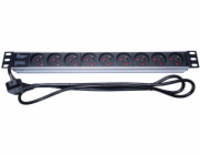 PremiumCord Panel napájecí do 19" racku 1U, 9x230V, 2m kabel