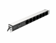 DIGITUS 19" PDU, 1U hliník, SCHUKO -> 7x CEE 7/4, JISTIČ