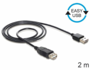 DeLOCK Prodlužovací kabel EASY-USB 2.0, USB-A samec > USB-A samice (černý, 2 metry, konektor USB-A samec použitelný na obou stranách)