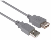 PremiumCord USB 2.0 kabel prodlužovací, A-A, 2m, šedá