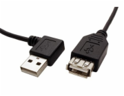 Kabel USB 2.0 A-A 30 cm prodlužovací, lomený vpravo, černý