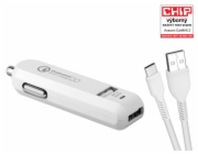 AVACOM CarMAX 2 nabíječka do auta 2x Qualcomm Quick Charge 2.0, bílá barva (USB-C kabel)