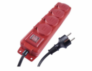 Prodlužovací kabel 5m / 4 zásuvky / s vypínačem / černo-červený / guma-neopren / 1,5mm2