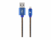Gembird kábel nabíjací Lightning 8-pin (M) na USB 2.0 (M), prémiový, opletený, metal konektory, 1 m, džínsovina