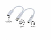 PremiumCord Převodník USB-C na audio konektor jack 3,5mm female + USB typ C konektor pro nabíjení