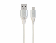 GEMBIRD Kabel USB 2.0 AM na MicroUSB (AM/BM), 2m, opletený, bílo-stříbrný, blister, PREMIUM QUALITY
