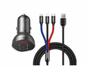 Baseus rychlonabíječka do auta 2xUSB 4,8A 24W s displejem + 3v1 kabel černá