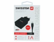 Swissten Síťový Adaptér Smart Ic 1X Usb 1A Power + Datový Kabel Usb / Type C 1,2 M Černý