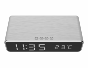 GEMBIRD DAC-WPC-01-S Gembird digitální budík s funkcí bezdrátové nabíječky pro smartphone, stříbrný