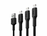 Green Cell USB Cable Set 3x Green Cell GC Ray USB kabel - Lightning 30cm, 120cm, 200cm pro iPhone, iPad, iPod, bílá LED, rychlé nabíjení