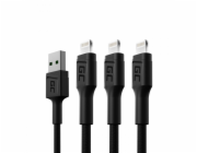 Green Cell USB kabel Sada 3x Green Cell GC Ray USB kabel - Lightning 120cm pro iPhone, iPad, iPod, bílá LED, rychlé nabíjení